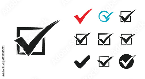 Collection of various checkmark symbols in different colors and styles including those inside square boxes for lists.