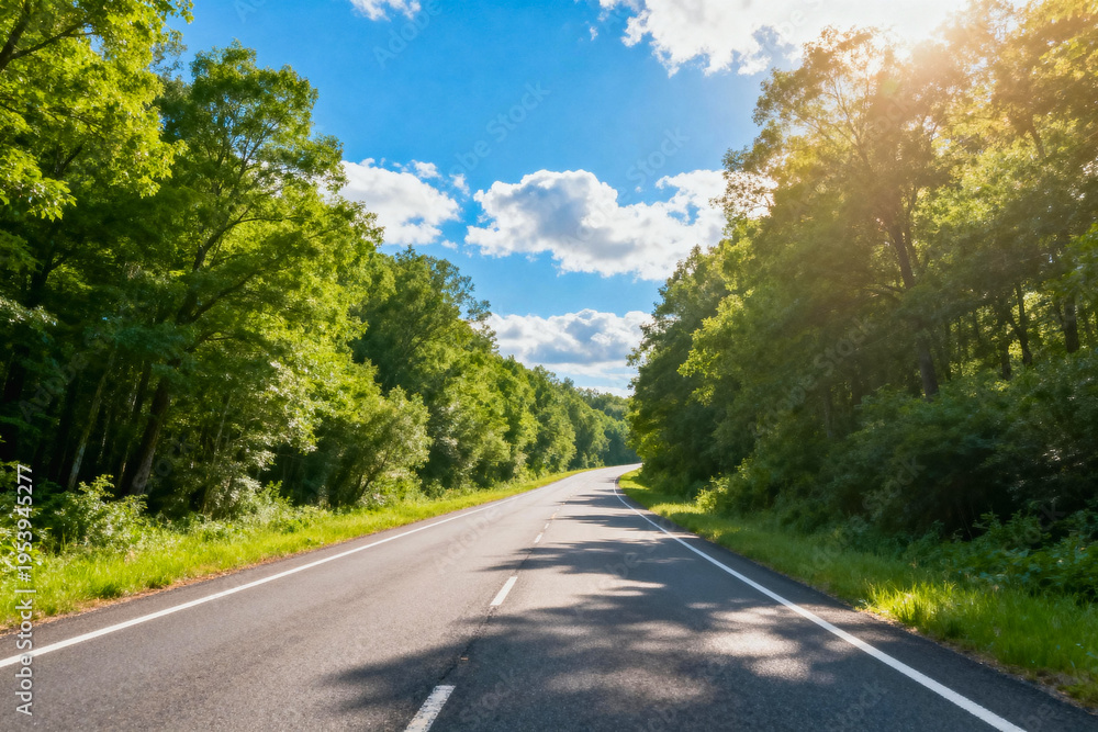 Fototapeta premium Scenic Road Through Lush Green Forests
