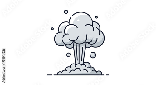 Detailed illustration of a large mushroom cloud explosion with gray smoke and particles isolated on a white background.