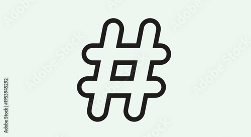 Simple black hashtag symbol icon with rounded edges isolated on a light green background for social media and tagging themes.