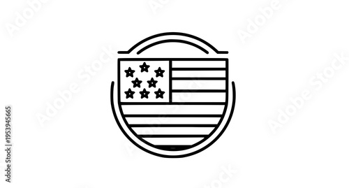A minimalist linear icon representing the flag of the united states of america inside a circular frame Vector