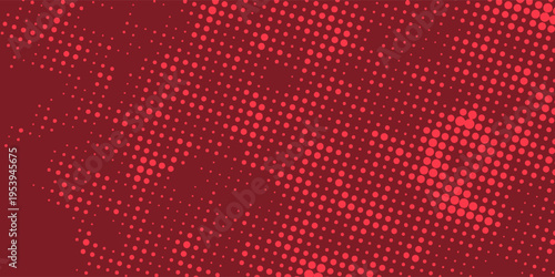 Modern composition featuring bright red dots arranged in gradient halftone style over a deep red backdrop.