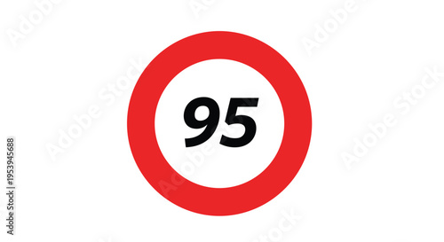 Simple road sign indicating a speed limit of ninety five with bold black italic numbers inside a wide red circular border.
