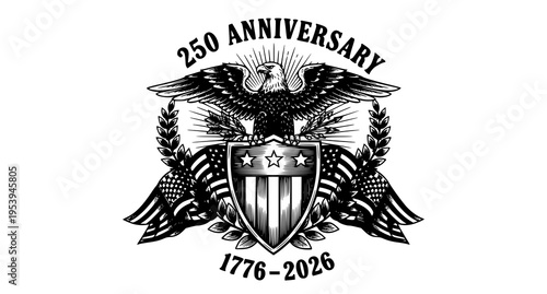 American eagle emblem celebrating the two hundred and fiftieth anniversary from seventeen seventy six Vector