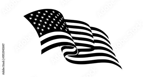 A stylized black and white graphic representation of the american flag waving in the gentle wind Vector
