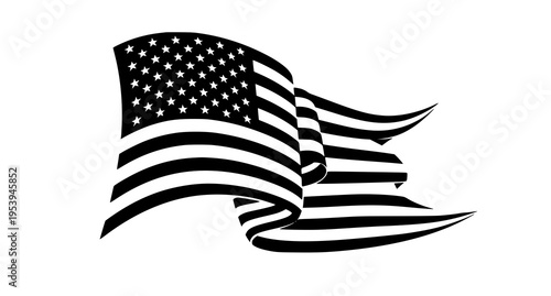 A stylized black and white graphic illustration of the waving flag of the united states of america Vector