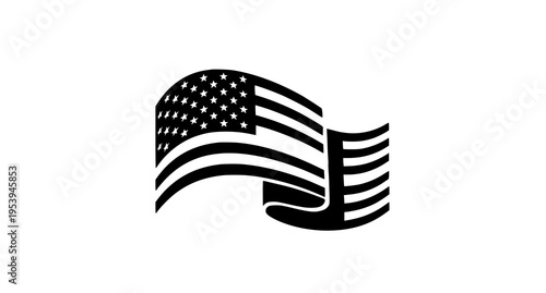 A stylized black and white graphic illustration of the waving flag of the united states of america Vector