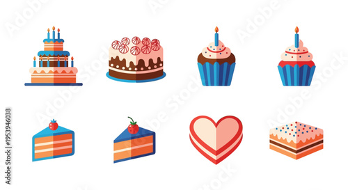 Colorful assortment of stylized cakes cupcakes and sweet treats high quality