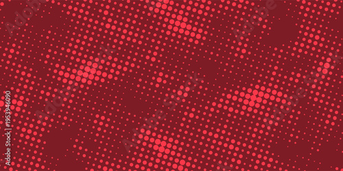 Abstract red halftone background with dynamic dot patterns creating a bold and energetic visual effect.