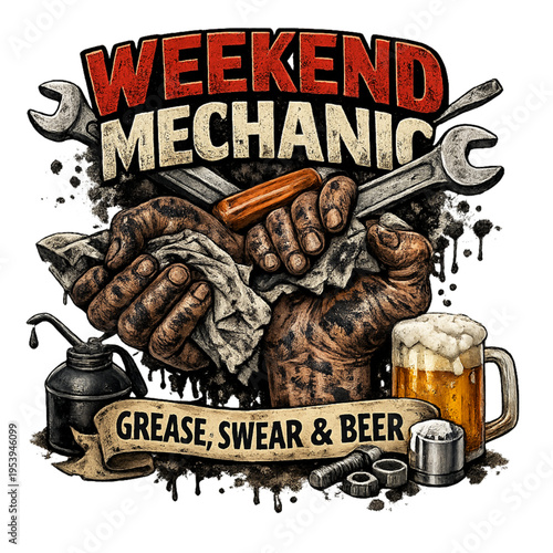 weekend mechanic, greasy hands humor, funny mechanic quote, diy car repair, garage life humor, hands covered in grease, car enthusiast lifestyle, project car weekend, wrenching all day, automotive hum