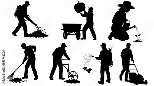 Stylish silhouette set of gardening