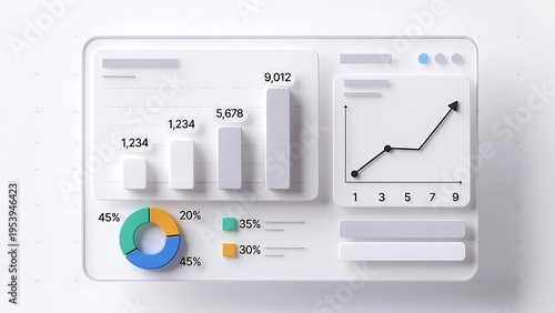 Dynamic 3D financial dashboard displaying critical business growth data with ascending bar charts