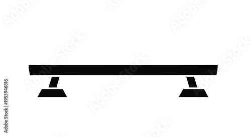 A simple black silhouette depicts a gymnastics balance beam with two supporting legs high quality