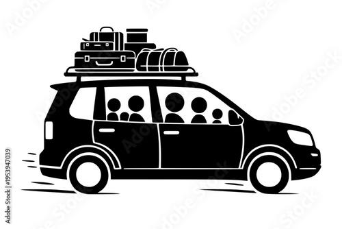 Family road trip in a minivan with luggage