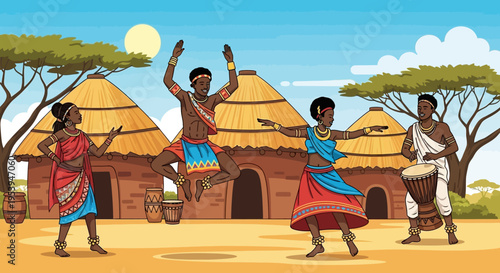 African dancers celebrate culture with traditional clothing and music.