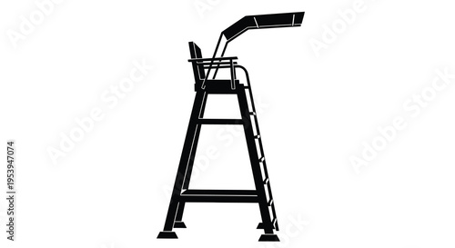 A black and white illustration depicts a lifeguard chair on a white background isolated