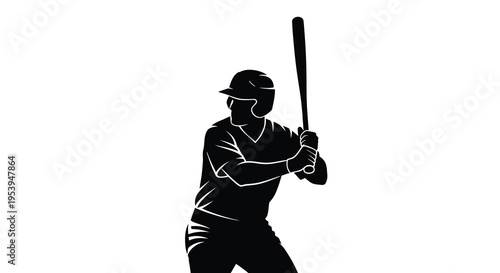 A striking silhouette depicts a baseball player poised to swing a bat ready for action