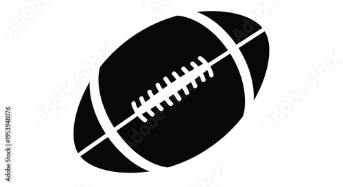 A simple black and white illustration depicts an american football with visible stitching high quality professional detailed