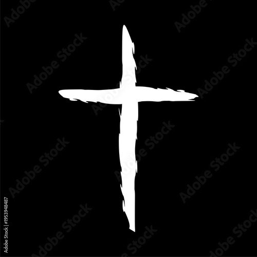 Christian cross hand drawn icon isolated on black background