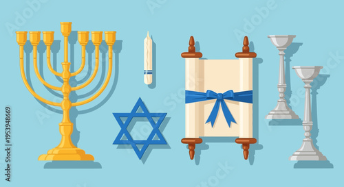Set of Traditional Jewish Holiday and Worship Objects.