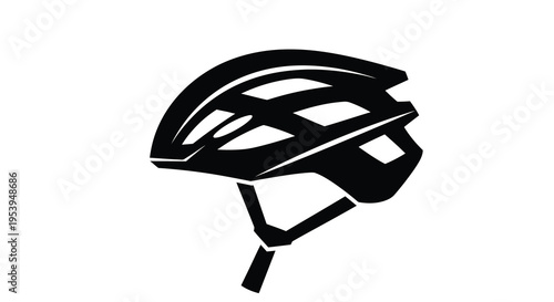 A stylized black and white depiction of a modern cycling helmet showcasing its aerodynamic design high quality