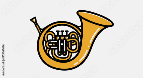 Illustration of a Golden French Horn Musical Instrument.