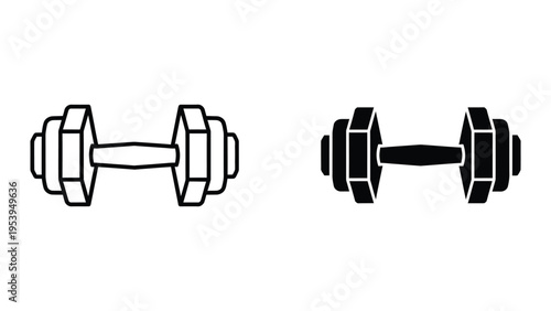 black and white dumbbells vector illustration, flat design fitness equipment