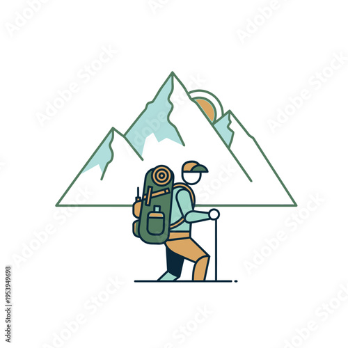 Hiker with Backpack and Trekking Poles.