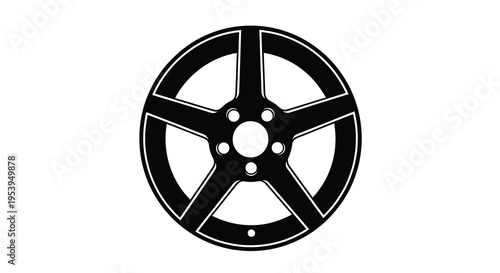 A minimalist black and white illustration of a vehicle wheel with a five spoke design high quality professional