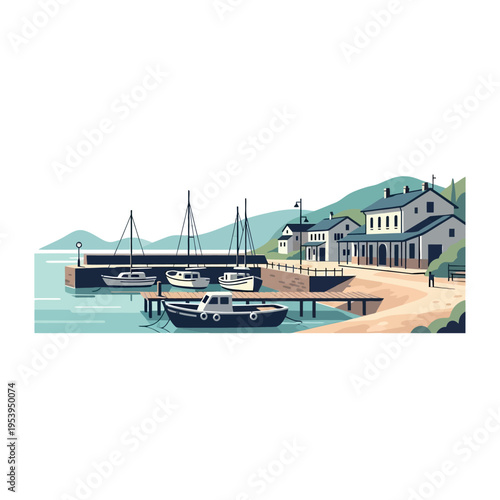 Boats Docked at a Small Harbour.