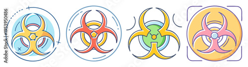 biohazard warning symbols set in vibrant flat design vector illustration