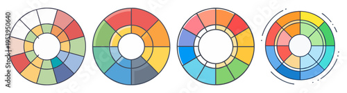 colorful segmented circle icons flat design vector illustration pack