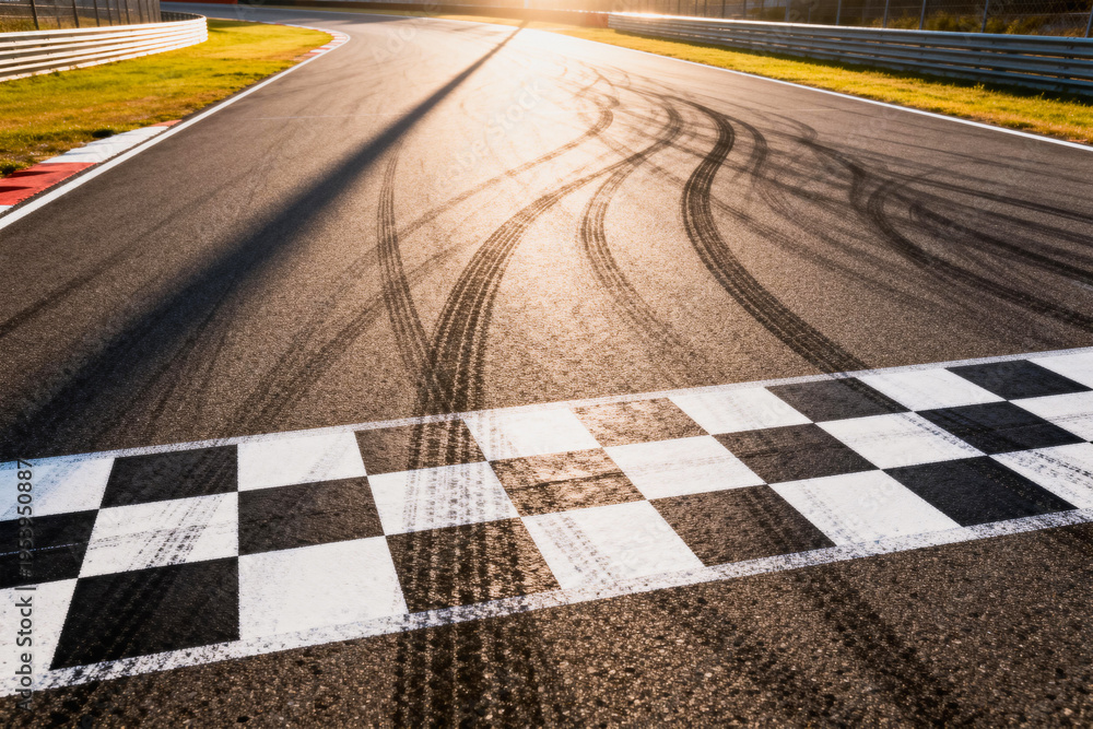 Fototapeta premium Race Track Checkered Finish Line with Tire Marks