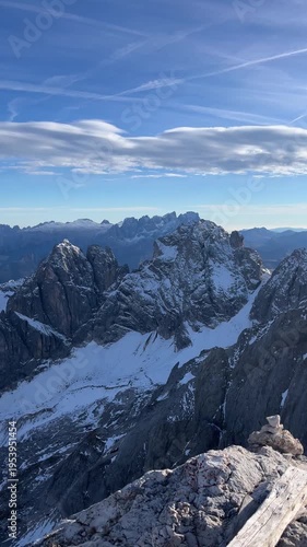 Aerial-Like Vertical View of Snowy Dolomites from Ombretta Summit