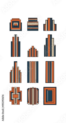 Abstract geometric designs arrayed on black background