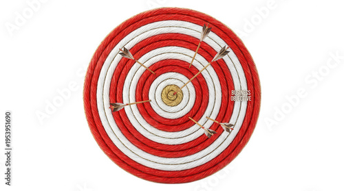 Red and white archery target with darts isolated