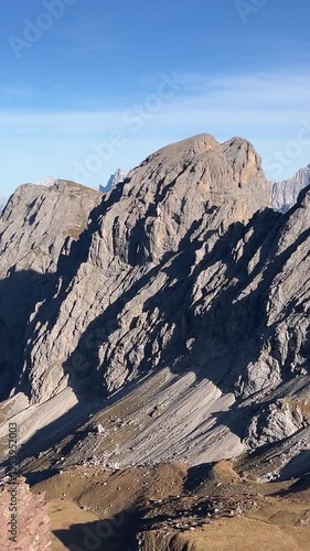Alpine Rock Formations from High Mountain Pass in the Dolomites – Vertical 4K