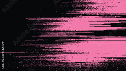 Glitchy pink and black distorted digital error abstract background with horizontal lines and noise
