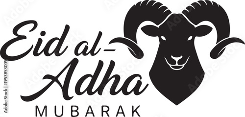 Eid al adha mubarak illustration with ram head and calligraphy