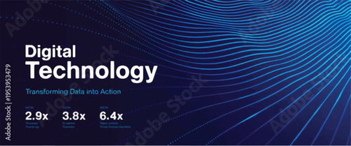 Digital Technology Concept with Flowing Blue Lines and Data Growth Metrics flowing lines