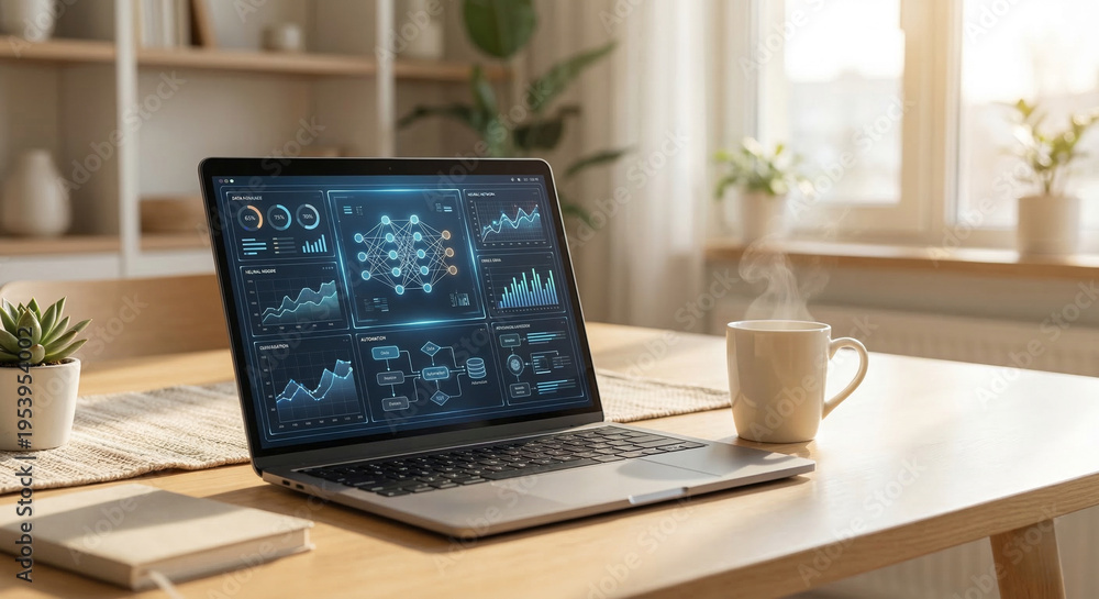 Fototapeta premium AI and machine learning dashboard on laptop screen