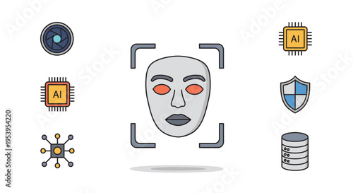 Facial recognition system with icons.