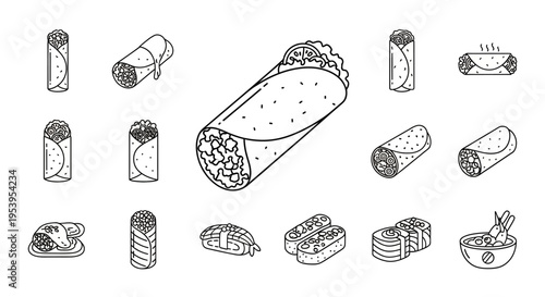 Variety of Burritos and Wraps Displayed.
