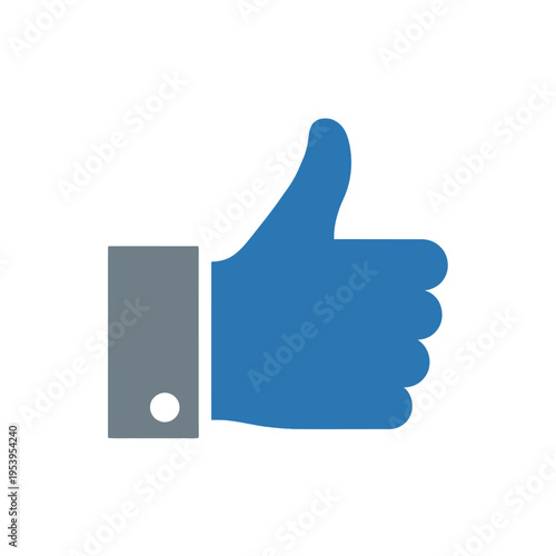 A blue thumbs-up icon with a gray sleeve against a white background, featuring a simple and recognizable design.