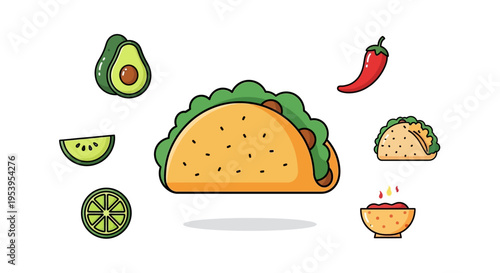 Taco with green lettuce and ingredients.