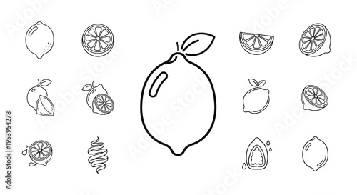 Lemon fruit and various citrus icons.