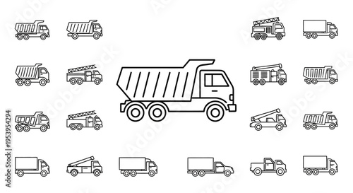 Large Dump Truck Among Smaller Trucks.