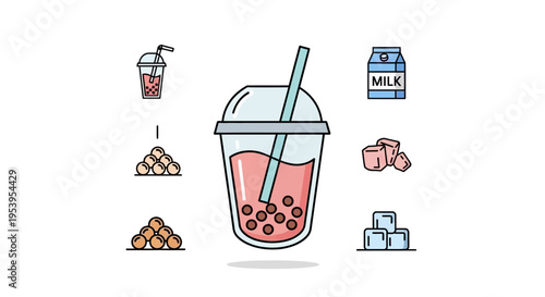 Pink milk tea with boba straw.