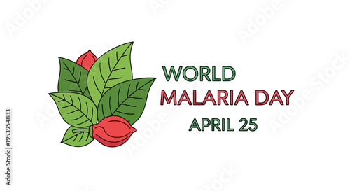 World Malaria Day illustration with leaves and flowers isolated on transparent background