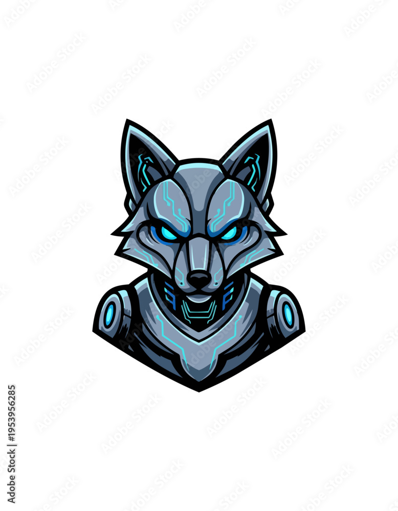 Fototapeta premium Robotic wolf head illustration on black background